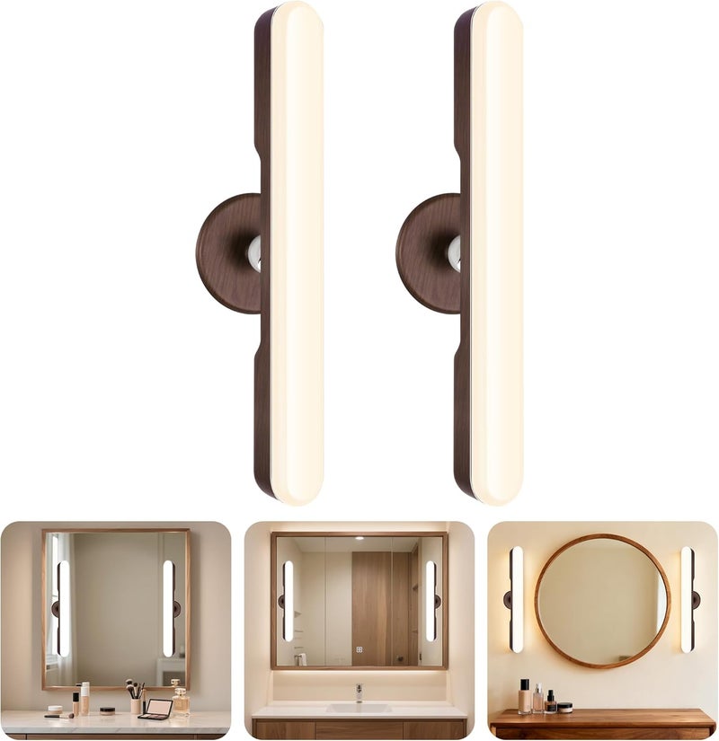 cambk Set of 2 Wireless Vanity Makeup Lights for Mirror, Rechargeable LED Stick On Light Bar for Bathroom Mirror with Dimmable 3 CCT, Long Battery Life Cordless Light for Vanity Desk(Dark Brown) - Image 1